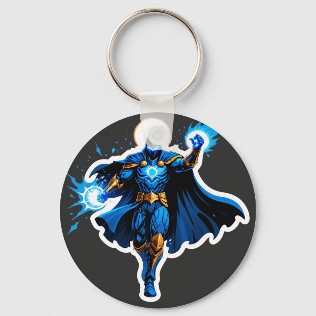 Celestial Arc Knight – Blue Energy Ascension Key Ring (Front)