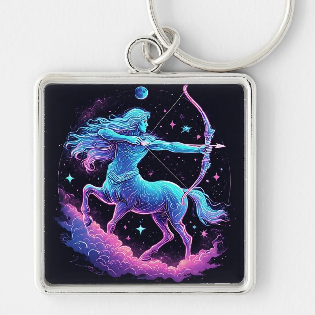 Celestial Archer Centaur in a Vibrant Starry Sky Key Ring (Front)