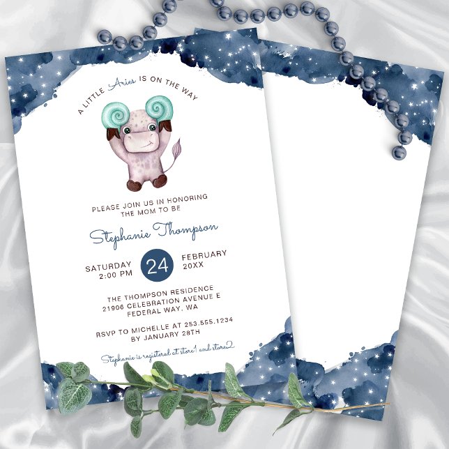 Celestial Aries Astrology Sign Baby Shower Invitation (Celestial Aries Astrology Sign Baby Shower Invitation)
