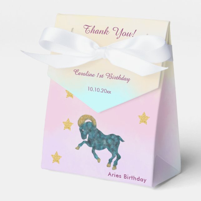Celestial Aries Watercolor | 1st Birthday Favour Box (Front Side)