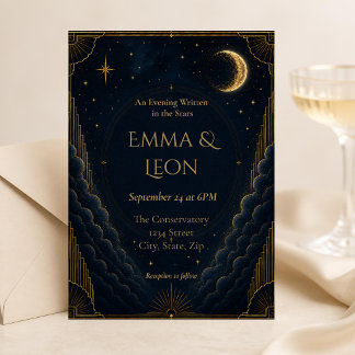 Celestial Art Deco Wedding Invitation | Navy Blue