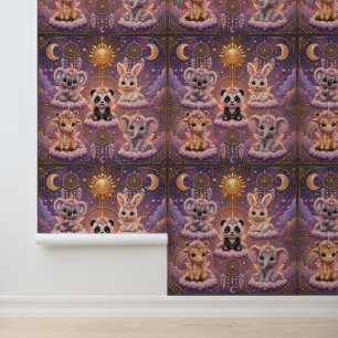 Celestial art deco whimsical unicorn animals nurse wallpaper