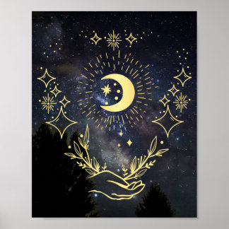 Celestial art Moon and Stars Poster