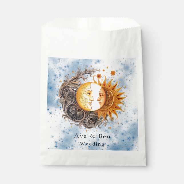 Celestial Astronomy Yellow Blue Sun Wedding Favour Bags (Front)
