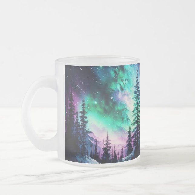 Celestial Aurora Borealis Northern Lights Vivid  Frosted Glass Coffee Mug (Left)