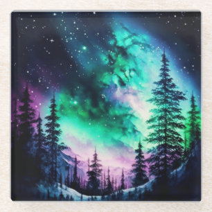 Celestial Aurora Borealis Northern Lights Vivid Glass Coaster