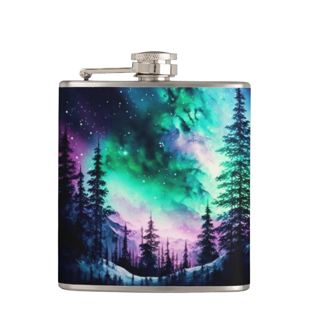 Celestial Aurora Borealis Northern Lights Vivid  Hip Flask (Front)