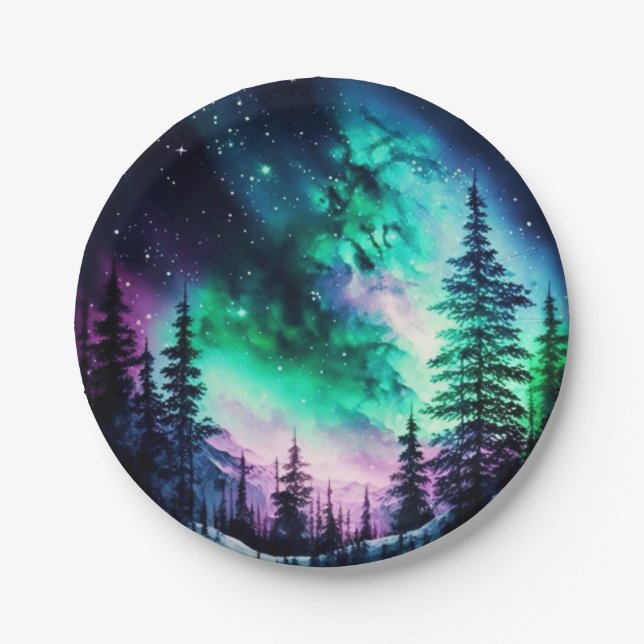 Celestial Aurora Borealis Northern Lights Vivid  Paper Plate (Front)