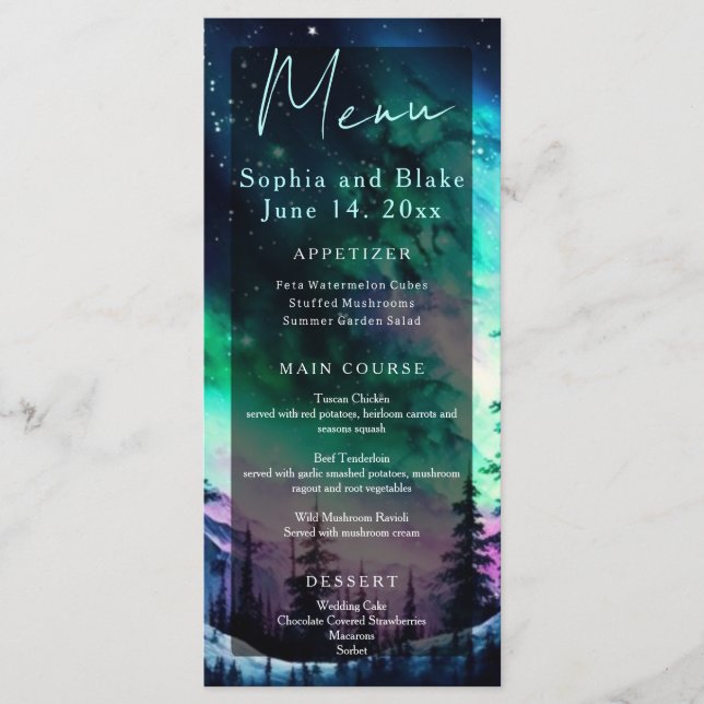 Celestial Aurora Borealis Northern Lights Wedding Menu (Front)