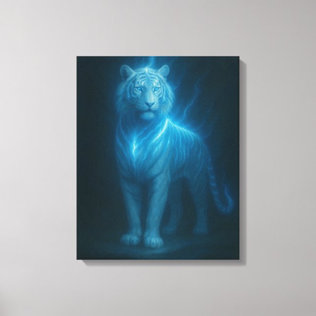 Celestial Azure White Tiger – High-End Fantasy Art Canvas Print (Front)