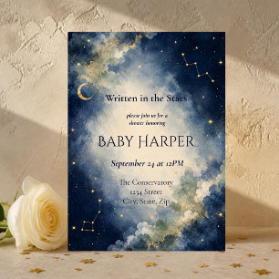 Celestial Baby Shower Invitation   Moon Stars Blue