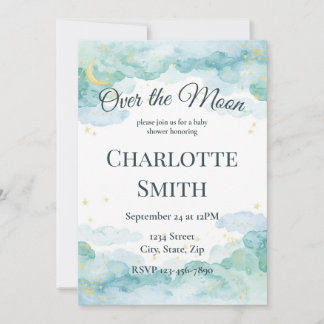 Celestial Baby Shower Invitation | Watercolor Moon