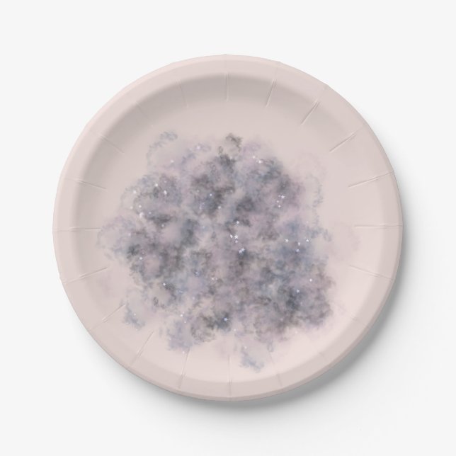 Celestial Baby Shower Pink Watercolor Baby Girl Paper Plate (Front)