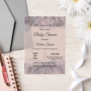 Celestial Baby Shower Pink Watercolor Baby Girl Vellum Invitations