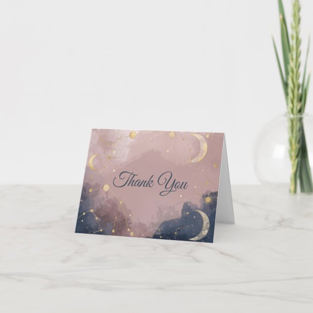 Celestial Baby Shower Thank You Card | Gold Moon (Front)