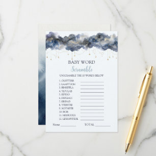 Celestial Baby Shower Word Scramble Game Card