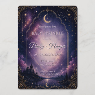 Celestial Baby Sprinkle Moonlit Fairytale Castle Invitation