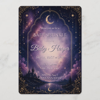 Celestial Baby Sprinkle Moonlit Fairytale Castle Invitation
