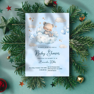 Celestial Bear on Cloud Baby Shower Invitation