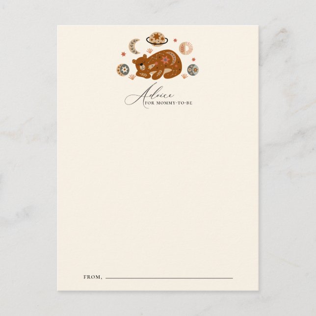 Celestial Bear Theme Baby Shower Advice Card (Front)