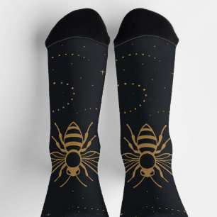 Celestial Bee Trail – Elegant Cosmic Gold Design Socks