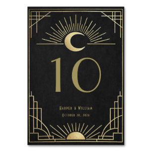 Celestial black and gold art deco table number