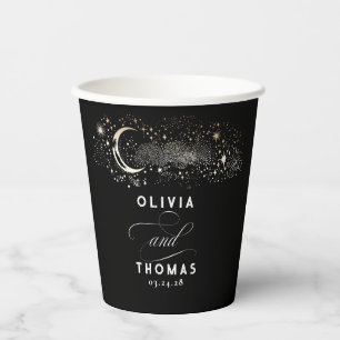 Celestial Black and Gold Mystical Wedding Paper Cups