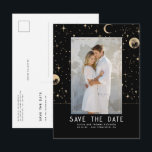 Celestial Black and Gold Stars Save The Date Announcement Postcard<br><div class="desc">Night sky stars celestial save the date photo postcards</div>