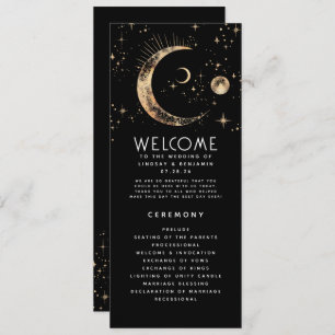 Celestial Black and Gold Wedding Programs Programme