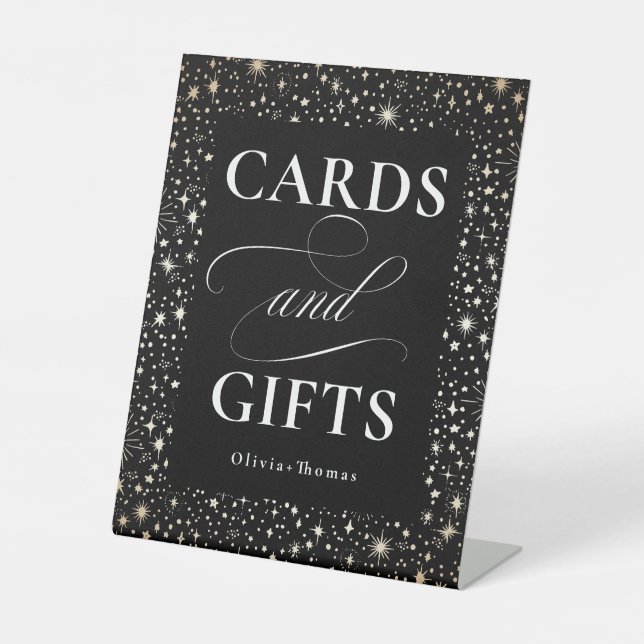 Celestial Black Card and Gifts Wedding Pedestal Sign (Front)