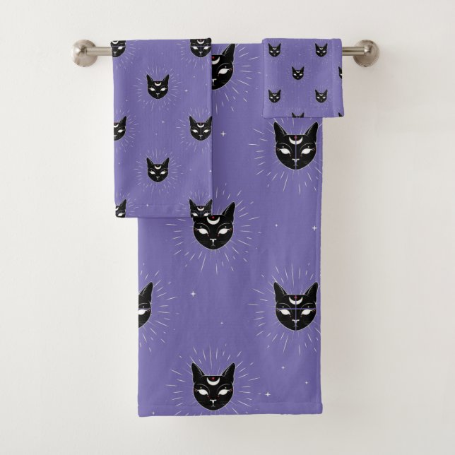 Celestial Black Cat Bath Towel Set (Insitu)
