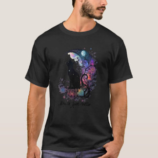 Celestial Black Cat Gazing At Full Moon Pretty Kit T-Shirt