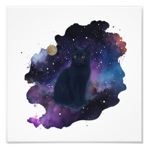 Celestial Black Cat Mystical Spirit Animal Cosmic Photo Print