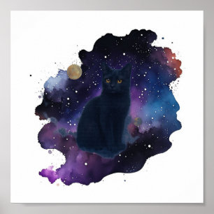 Celestial Black Cat Mystical Spirit Animal Cosmic Poster