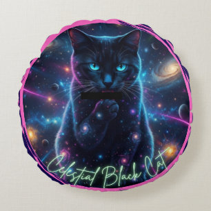 Celestial Black Cat Round Cushion