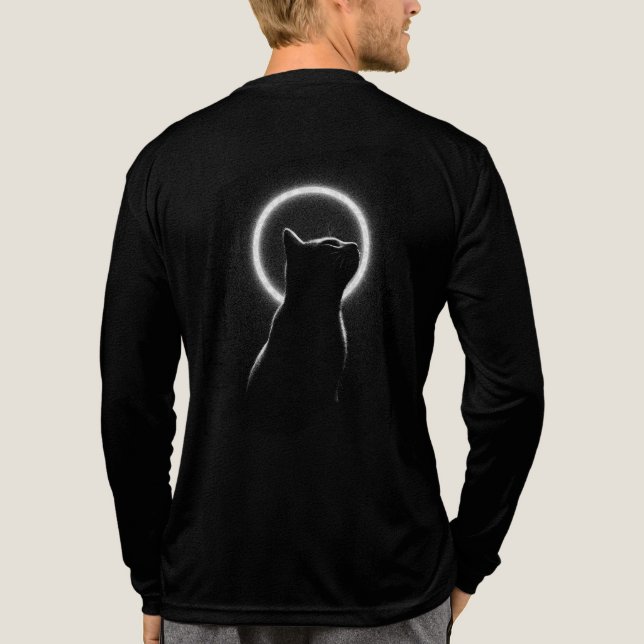 Celestial Black Cat Silhouette Long Sleeve Tri-Blend Shirt (Back)