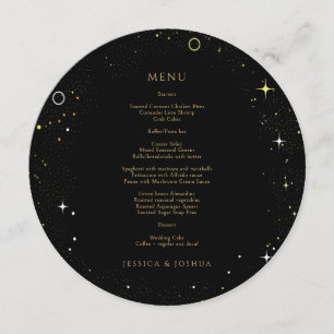 Celestial Black Galaxy Star Dust Wedding Round Menu