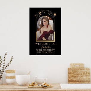 Celestial Black Gold 30th Birthday Welcome Poster