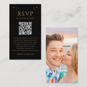 Celestial Black Gold Budget QR Code RSVP Photo Enclosure Card
