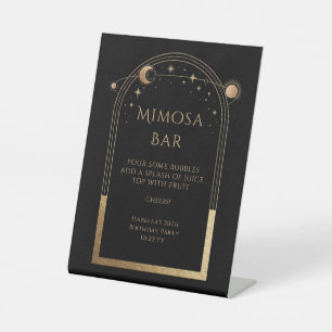 Celestial Black Gold Mimosa Bar Sun Moon Stars Pedestal Sign