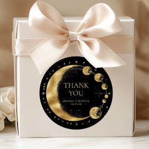 Celestial Black Gold Moon Phases Wedding Thank You Classic Round Sticker