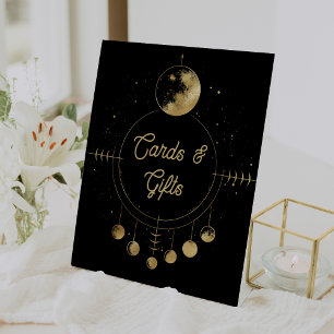 Celestial Black Gold Moon Wedding Cards and Gifts Pedestal Sign