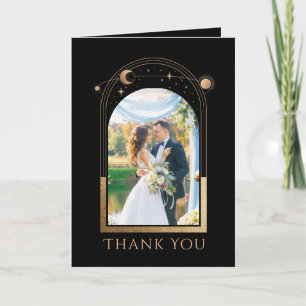 Celestial Black Gold Photo Wedding Thank You Card