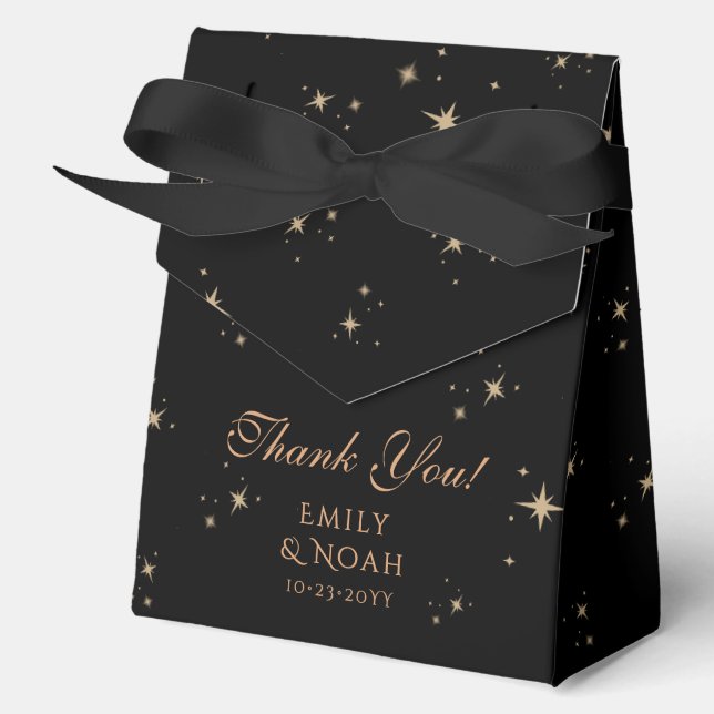 Celestial Black Gold Star Wedding Thank You Favour Box (Front)