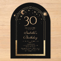 Celestial Black Gold Sun Moon Stars 30th Birthday