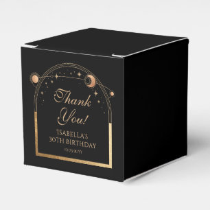 Celestial Black Gold Sun Moon Stars 30th Birthday Favour Box