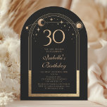Celestial Black Gold Sun Moon Stars 30th Birthday Invitation<br><div class="desc">Celestial Black Gold Sun Moon Astronomy 30th Birthday Invitations features an elegant gold sun,  moon and stars with a golden frame on a black background. Inside is your custom thirtieth birthday invitation information. Personalise by editing the text in the text boxes. Designed for you by Evco Studio www.zazzle.com/store/evcostudio</div>