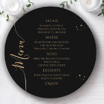 Celestial Black Gold Sun Moon Stars 30th Birthday Menu<br><div class="desc">Celestial Black Gold Sun Moon Stars 30th Birthday Menu Cards features a golden stars on a black background with your menu details in the centre in modern gold calligraphy script. Personalise by editing the text in the text boxes provided. Designed for you by Evco Studio www.zazzle.com/store/evcostudio</div>