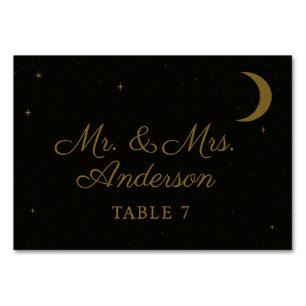 Celestial Black & Gold Wedding Escort Card