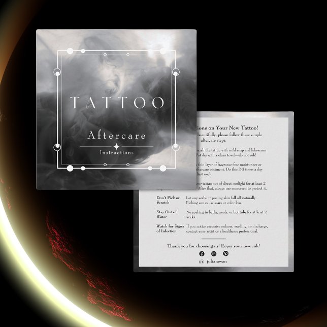 Celestial Black Ink Tattoo Aftercare Instructions Square Business Card (Celestial Black Ink Tattoo Aftercare Instructions Square Business Card)